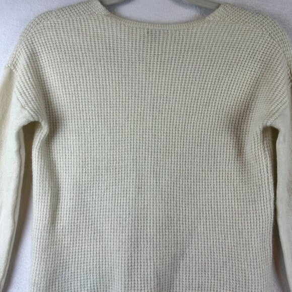Halogen Womens V-Neck 100% Cashmere Sweater XS Cream Textured Knit Long Sleeve - Picture 11 of 13